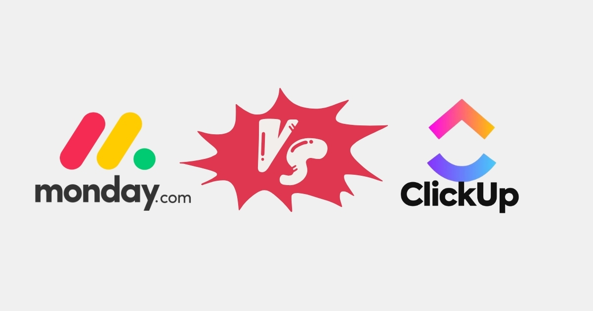 ClickUp vs Monday comparison chart and project management dashboard